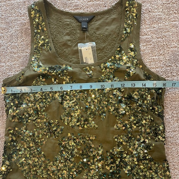 NWT J. Crew Cotton, Olive Green, Iridescent Sequin Tank Top, Scoop Neck, Size 00 - Picture 9 of 14